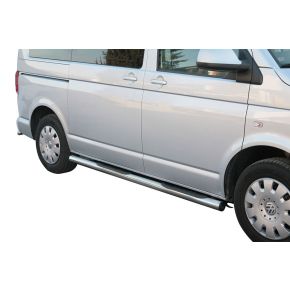 VW Transporter T5 Side Bars 2010+ (Round With Side Steps) Stainless Steel Chrome